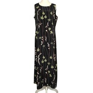 Vintage JOHN ROBERTS‎ Black Floral Print Sleeveless Maxi Dress Size 12